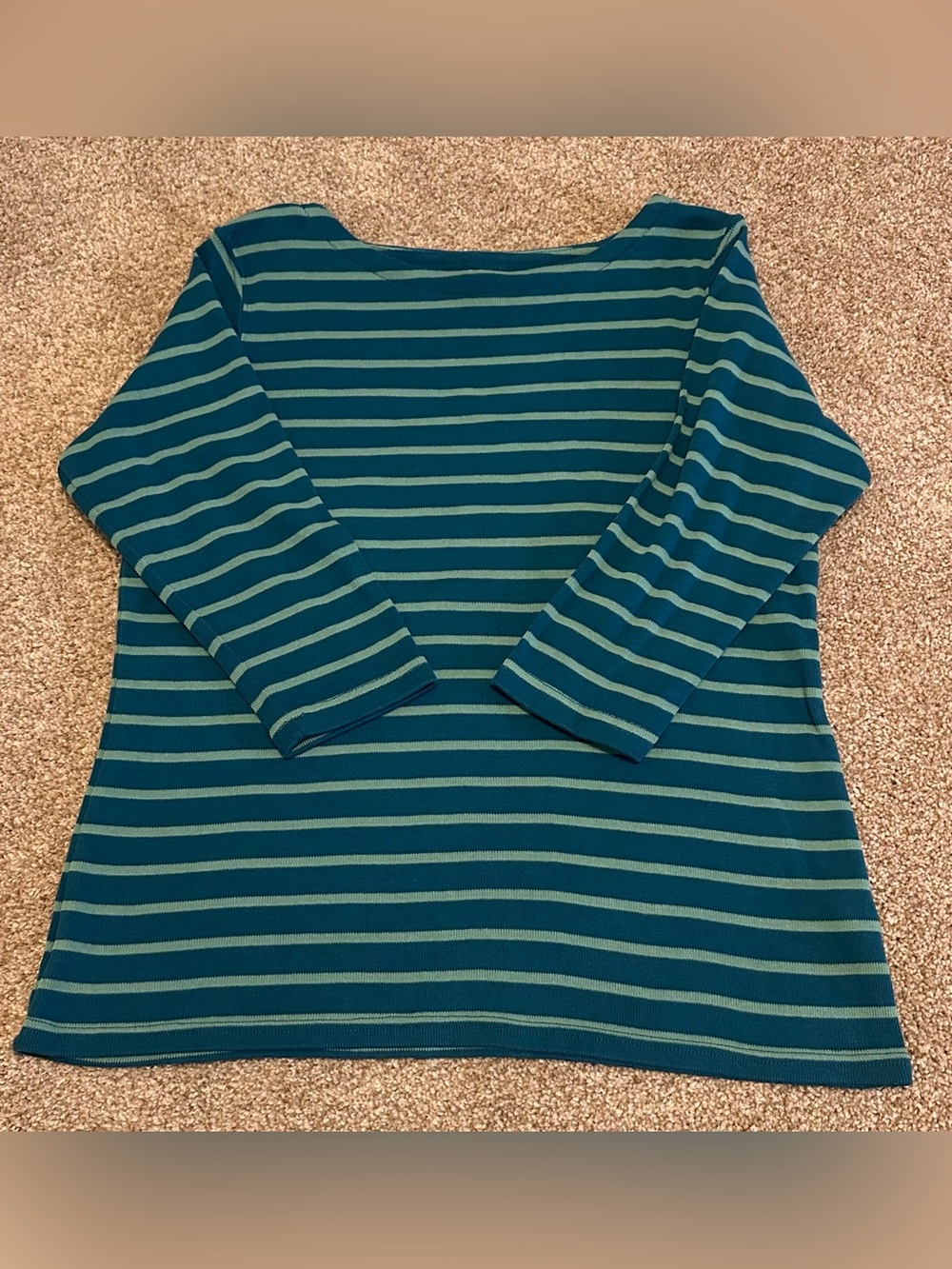 L.L. Bean Striped Boatneck Top in Teal and Mint